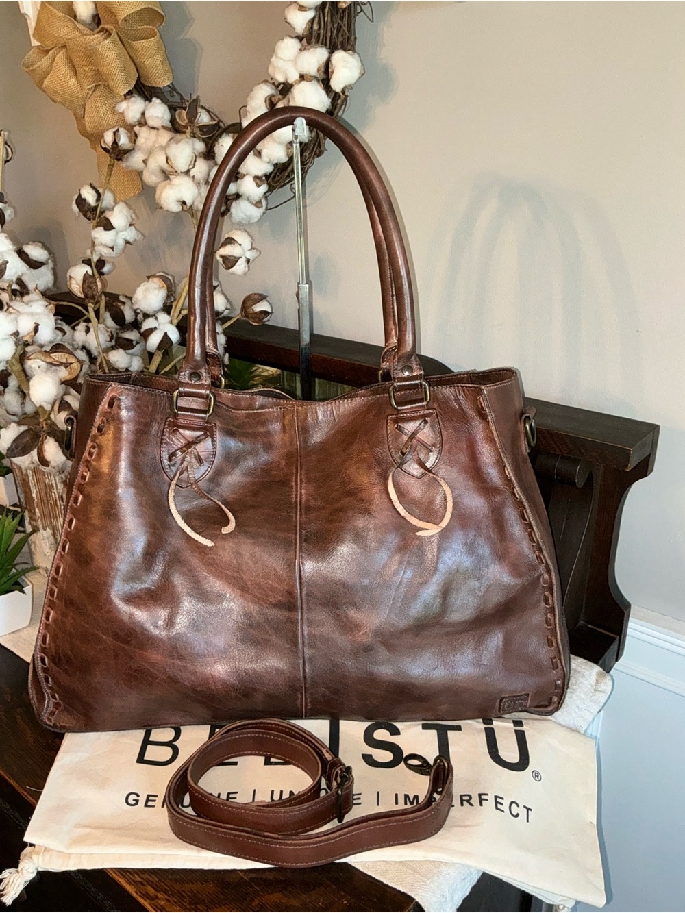 NWOT Bed Stu Leather Rockaway Shoulder Crossbody Bag Tote Teak Rustic MSPR $345
